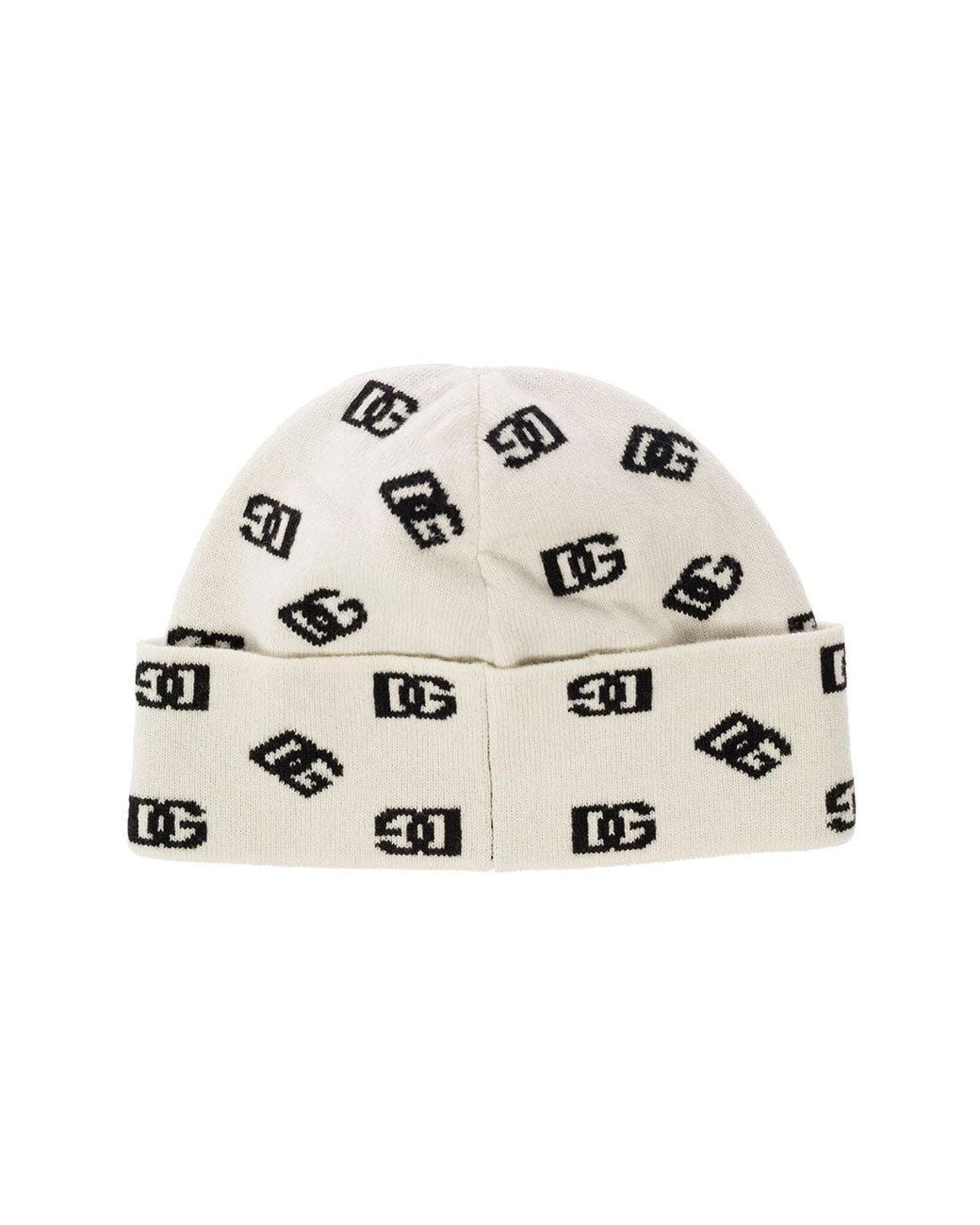 Dolce & Gabbana White Dg Intarsia-Knit Beanie for men