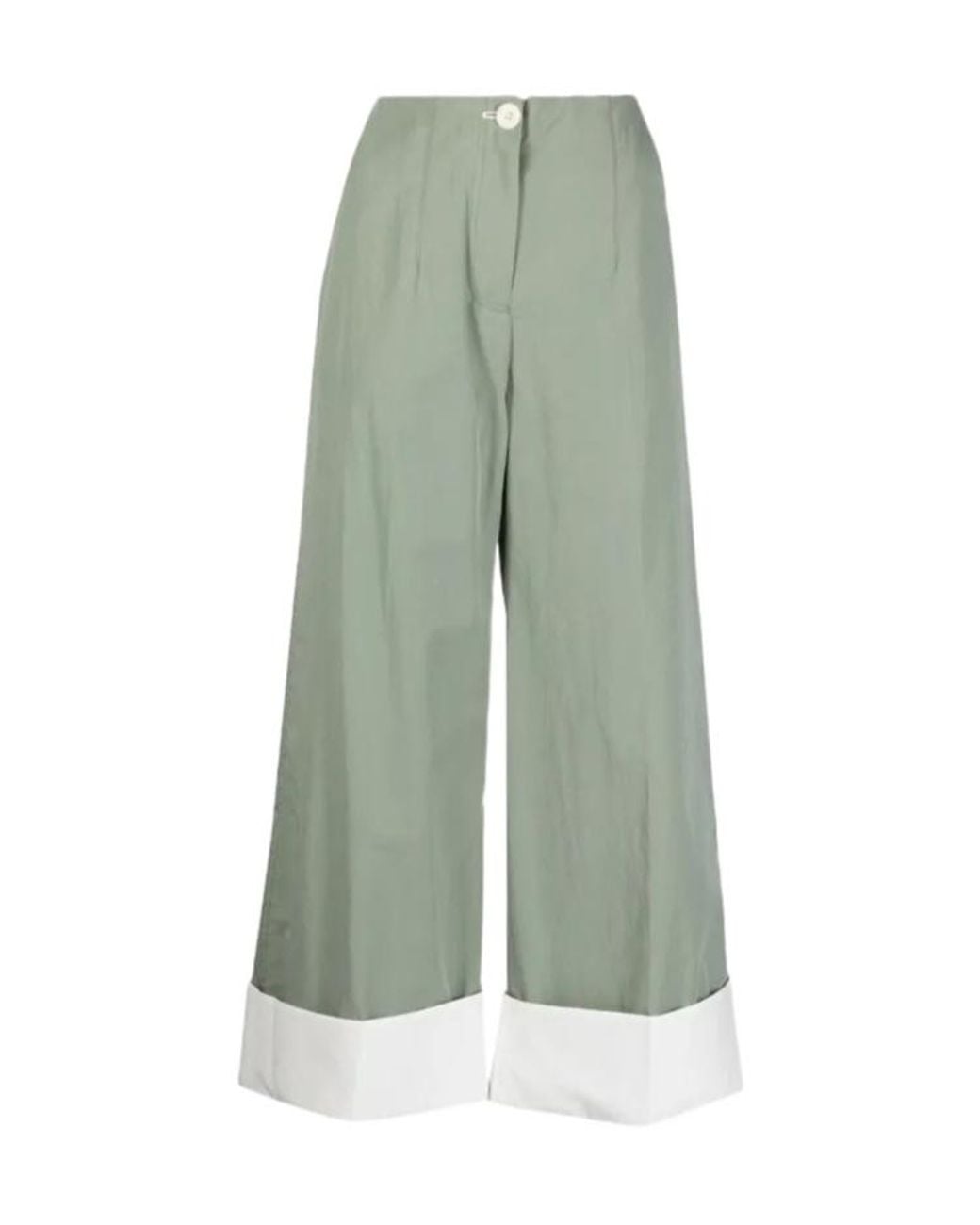 Low Classic Green Wide-Leg Turn-Up Trousers