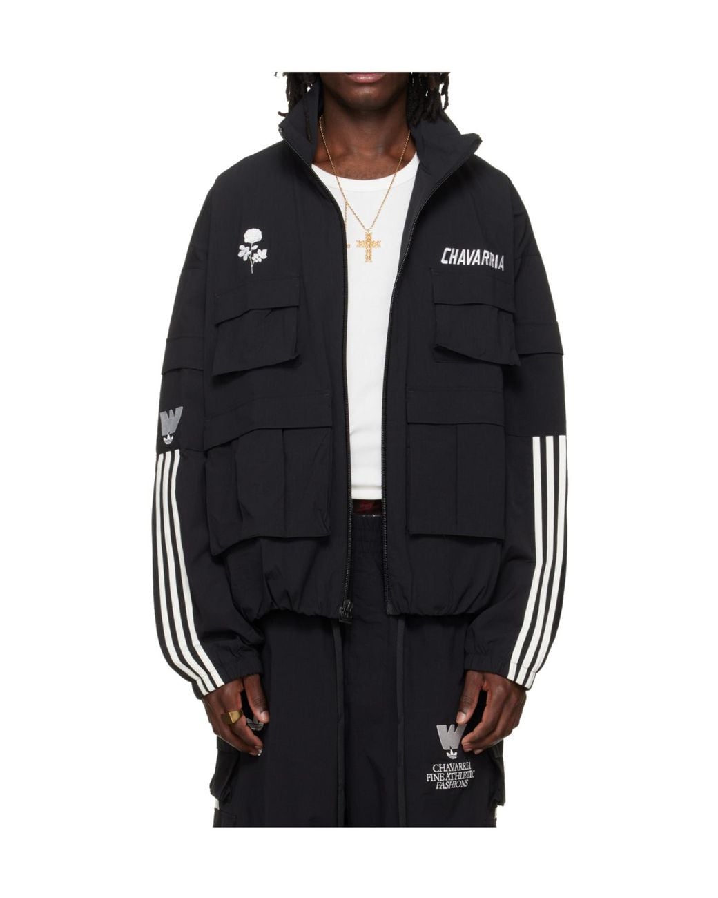 ADIDAS X WILLY CHAVARRIA Black Willy Chavarria X Adidas Originals Collaboration Stand Collar Casual Jacket for men