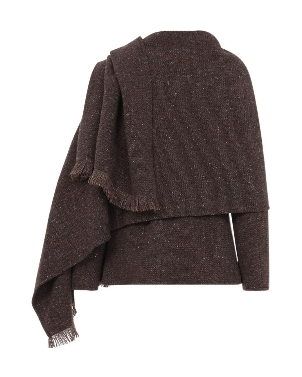 Ralph Lauren Brown Fringe-Trimmed Scarf-Detail Cardigan