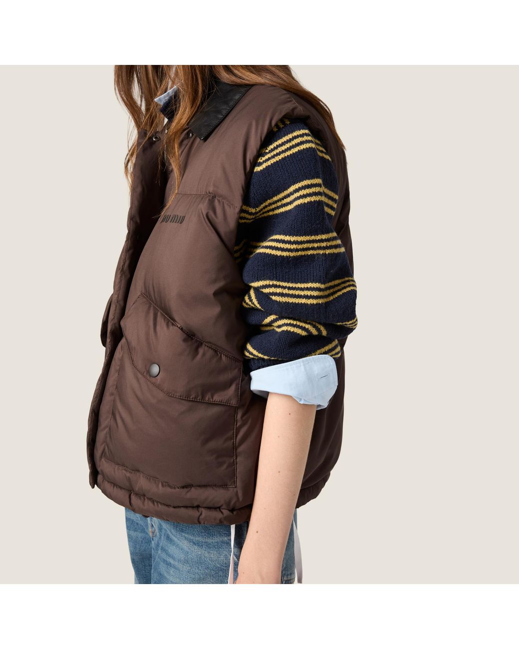 Miu Miu Brown Technical Pongé Down Vest