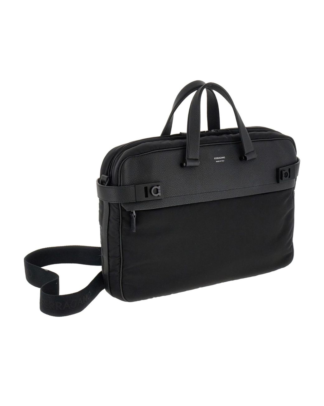 Ferragamo Black Gancini-Motif Laptop Bag