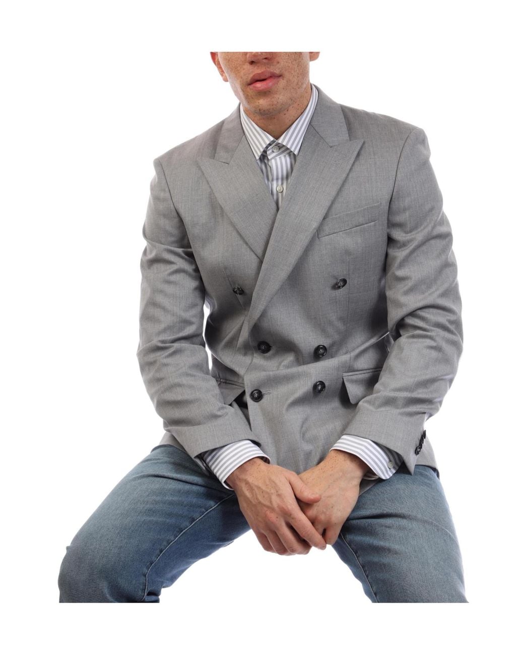 Boss Gray Double-Breasted Blazer for men