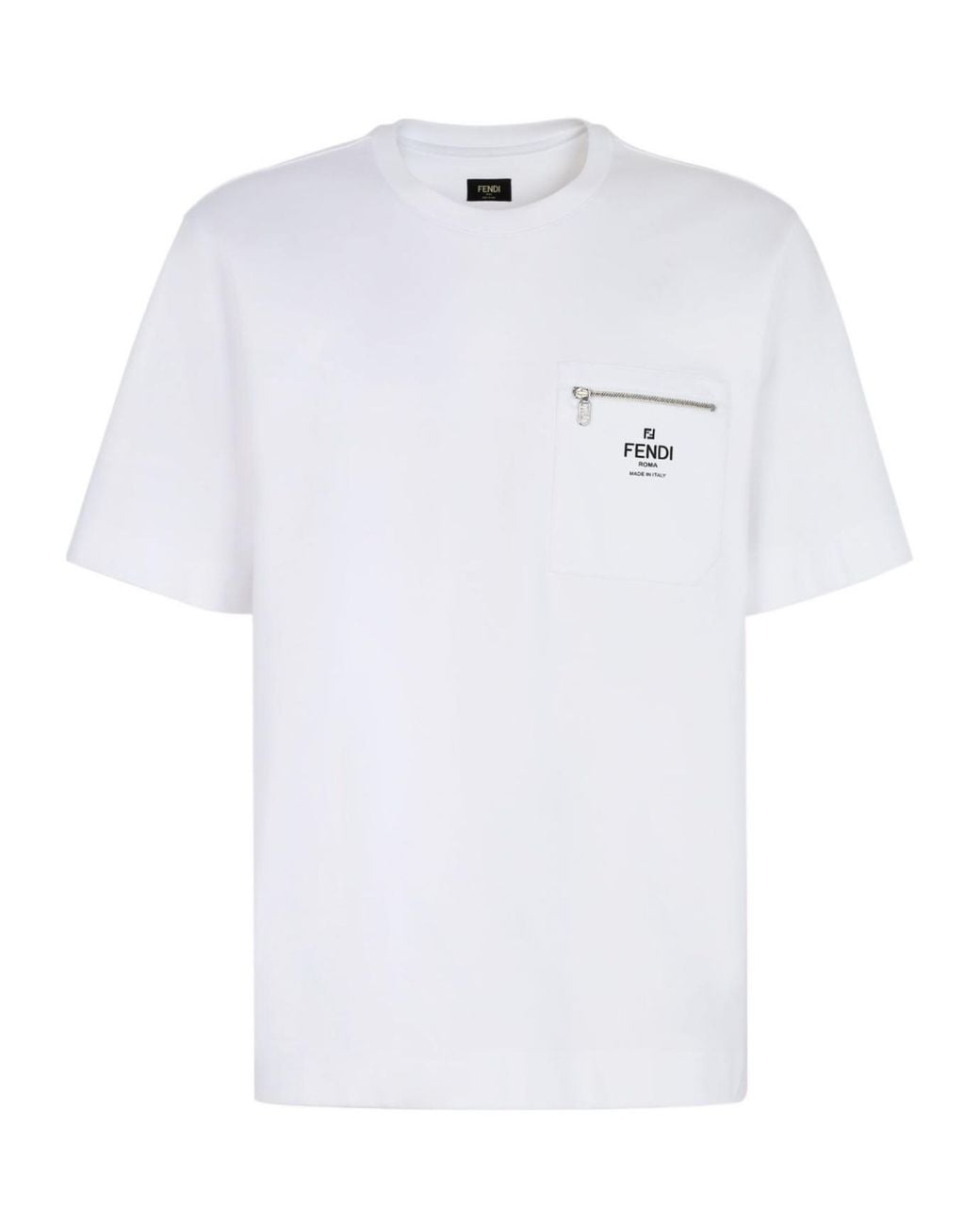 Fendi White Logo Printed Crewneck T-Shirt for men