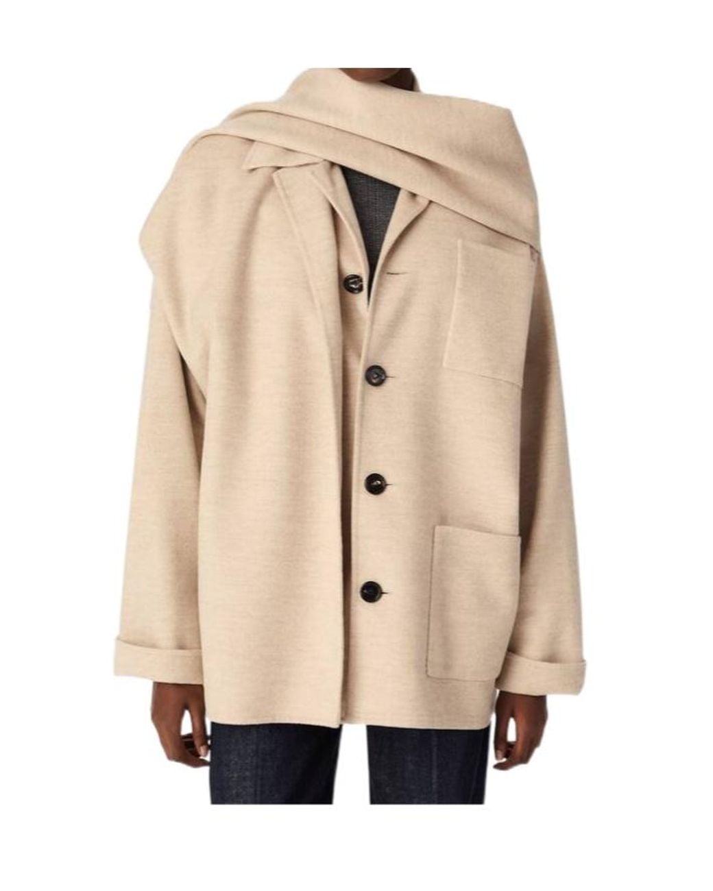 Bottega Veneta Natural Double Wool And Cashmere Short Coat