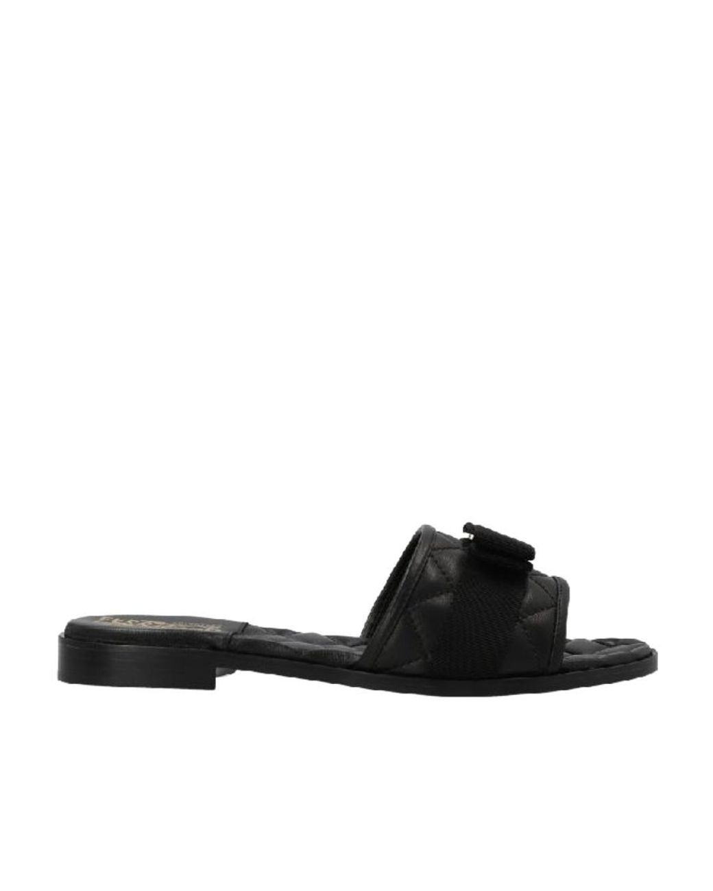 Ferragamo Black Bow Tie Sewn Slippers