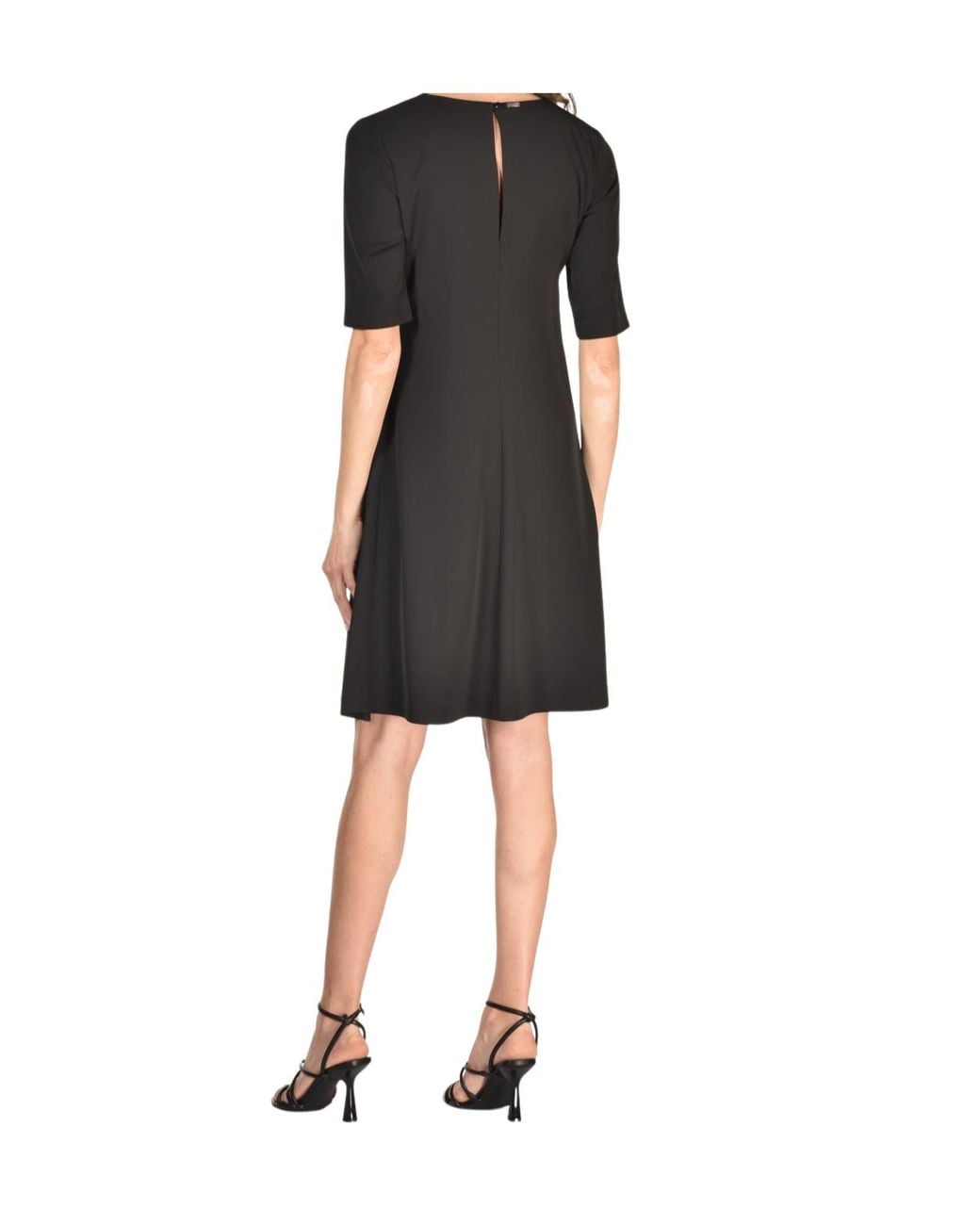 Herno Black Short Sleeved V-Neck Midi Dress