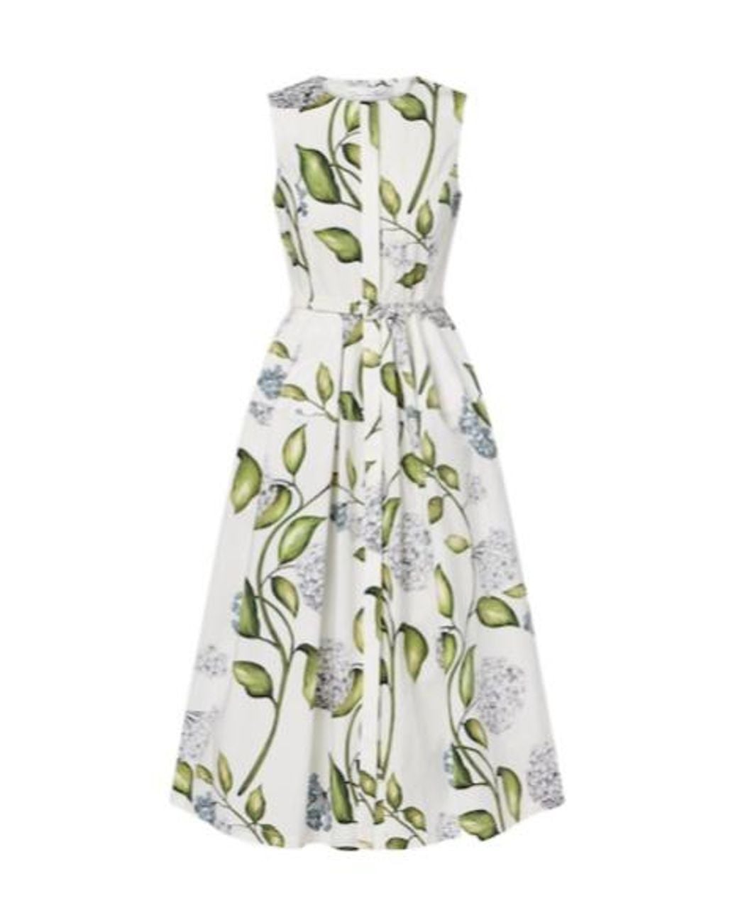 Oscar de la Renta White Porcelain Flower Cotton-Blend Midi Dress