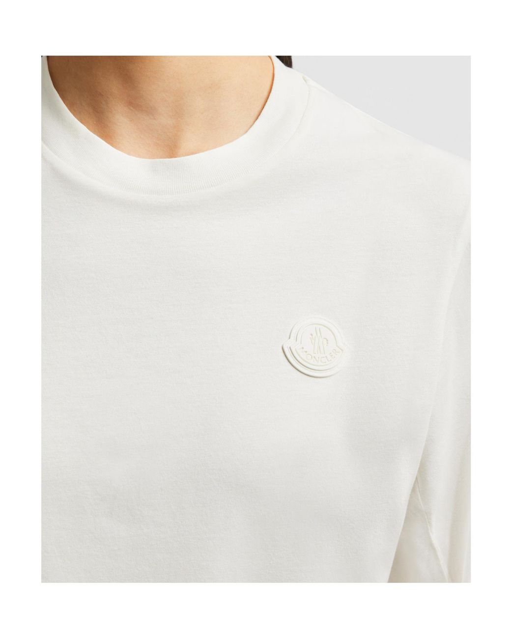 Moncler White Cotton Pleated Sleeve T-Shirt