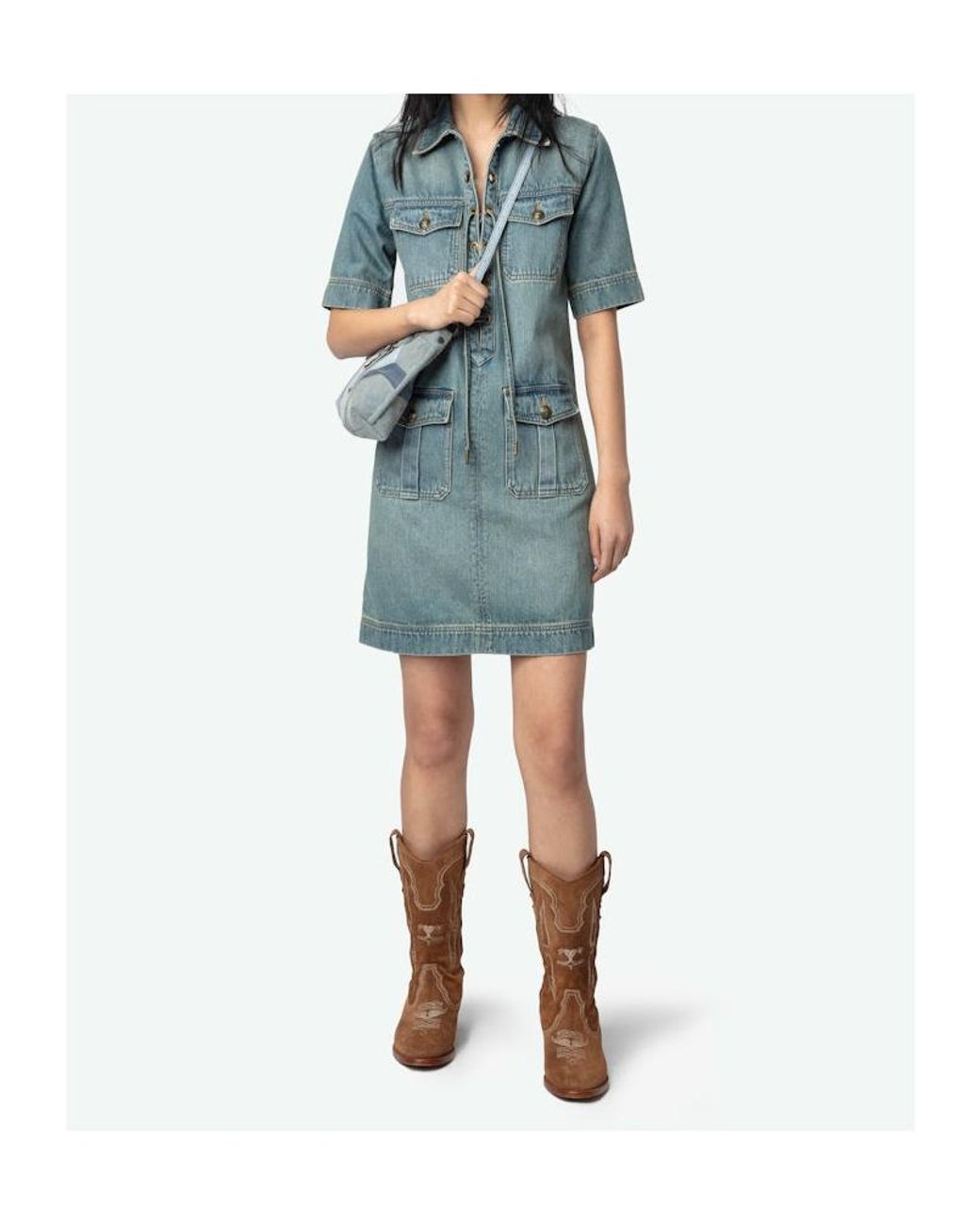 Zadig & Voltaire Blue Short Sleeve Denim Dress