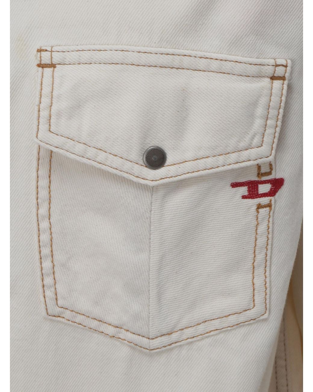DIESEL White Logo-Embroidered Denim Shirt for men