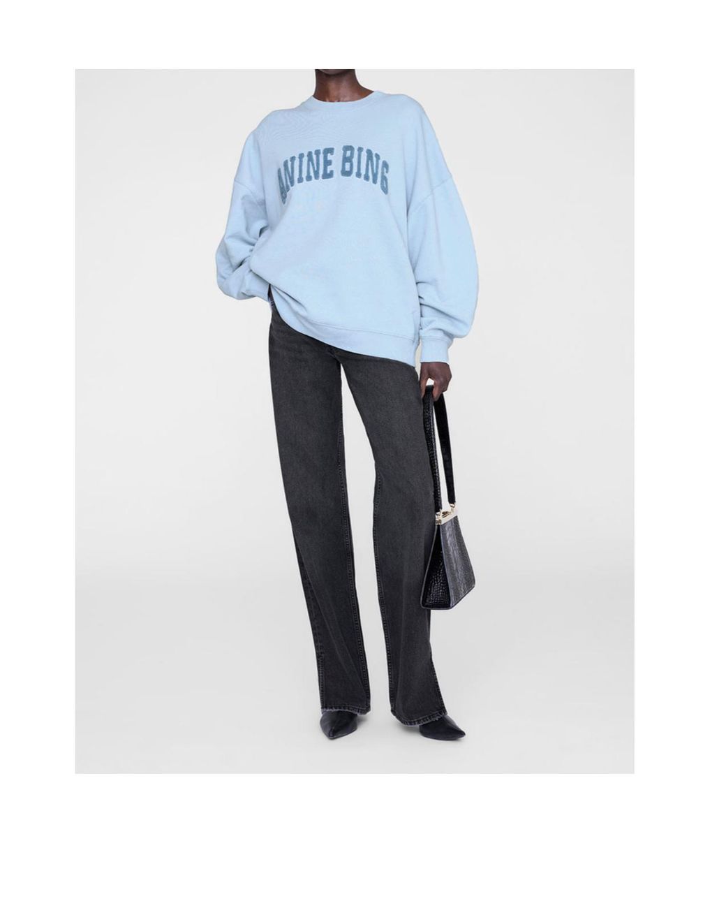 Anine Bing Blue Mile Logo Flocked Crewneck Sweatshirt