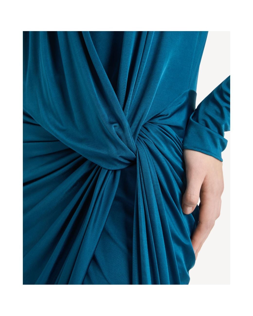 Balmain Blue Draped Flowing Satin Midi Dress