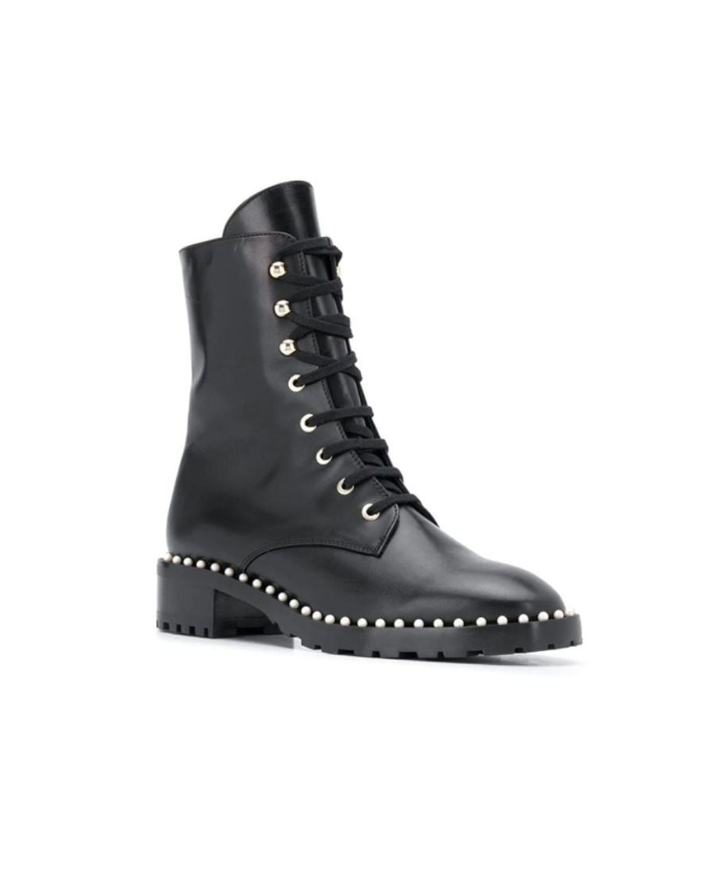 Stuart Weitzman Black Lace-Up Studded Boots