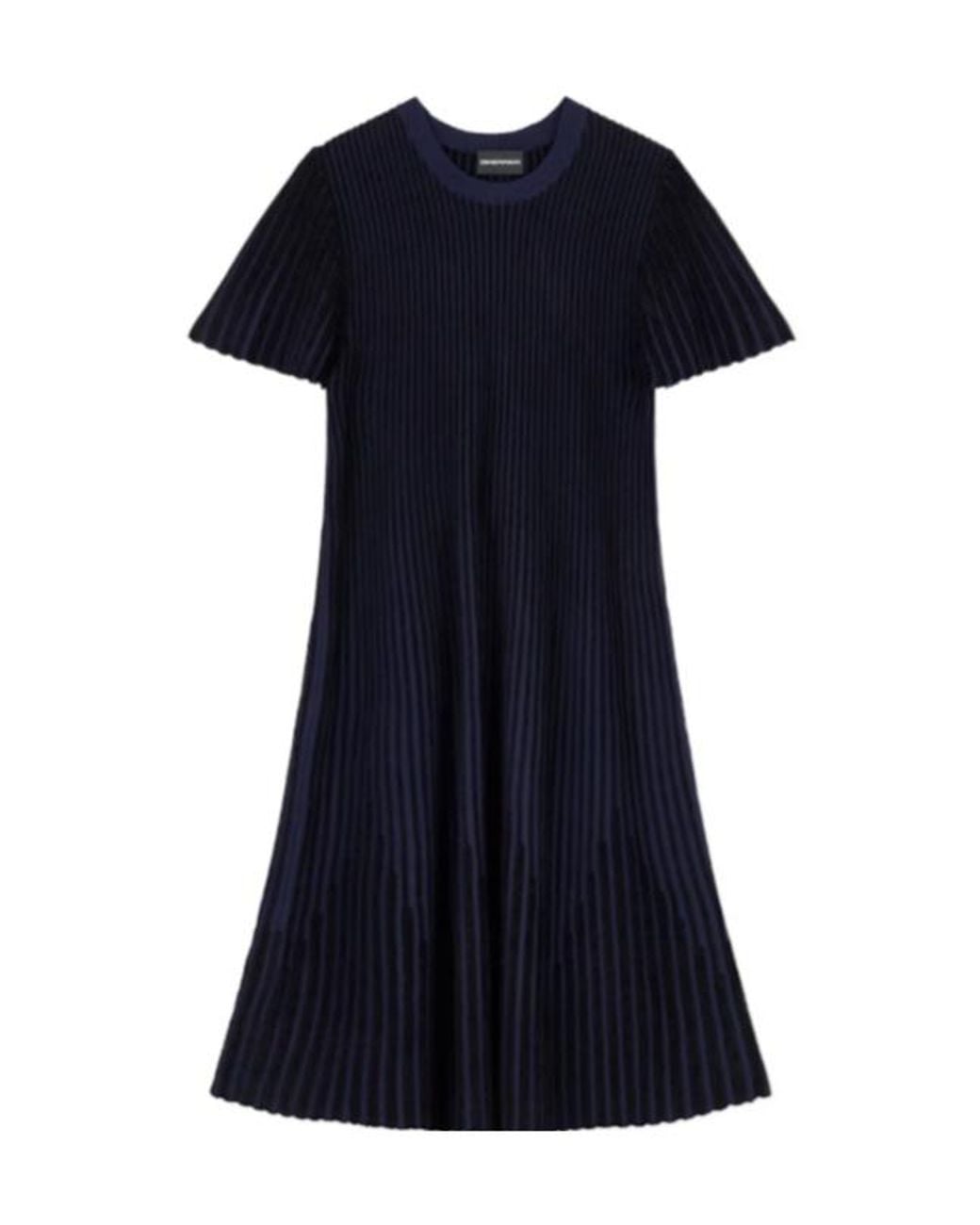 Emporio Armani Blue Ribbed-Knit Short-Sleeve Midi Dress