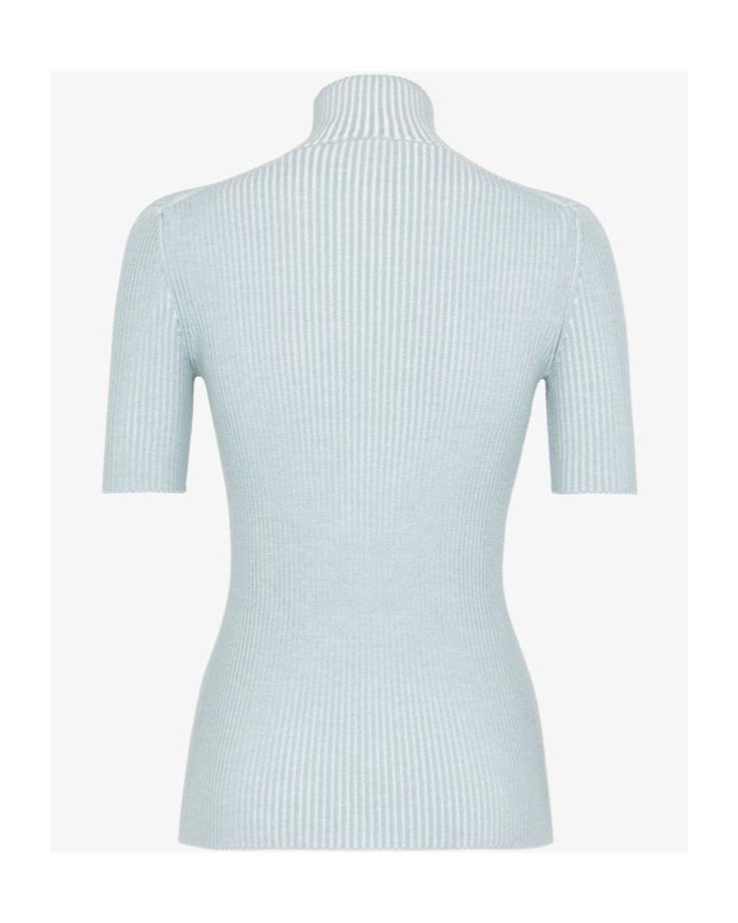 Fendi Blue Cut-Out Detailed High-Neck Ribbed Jumper