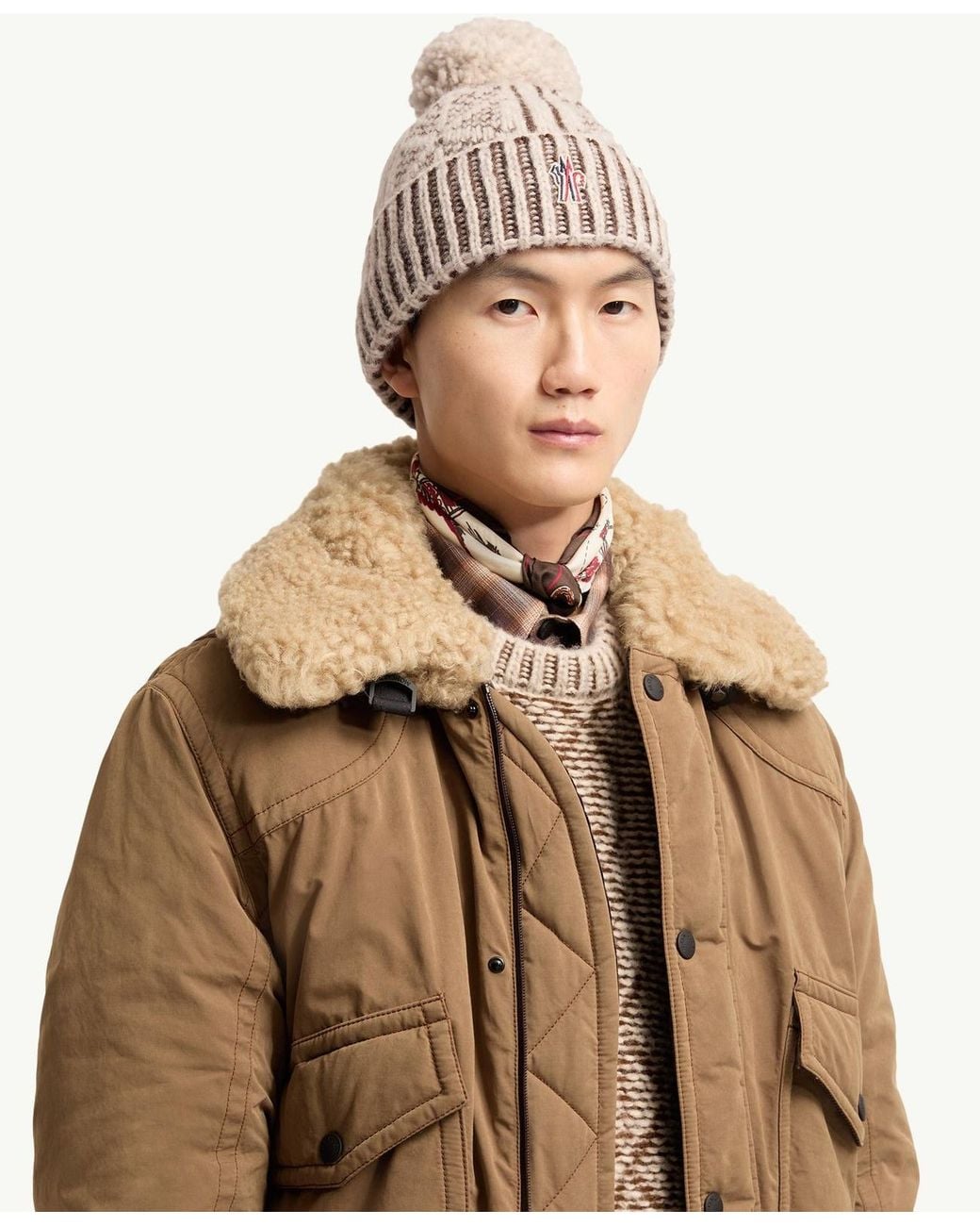 Moncler White Alpaca Wool Blend Beanie With Pom Pom for men