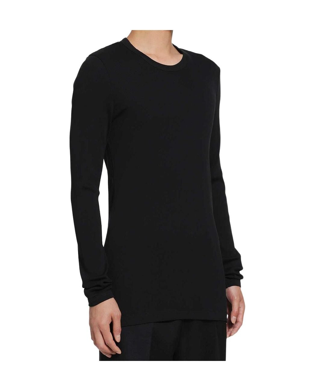Lemaire Black Ribbed Long Sleeve T-Shirt for men