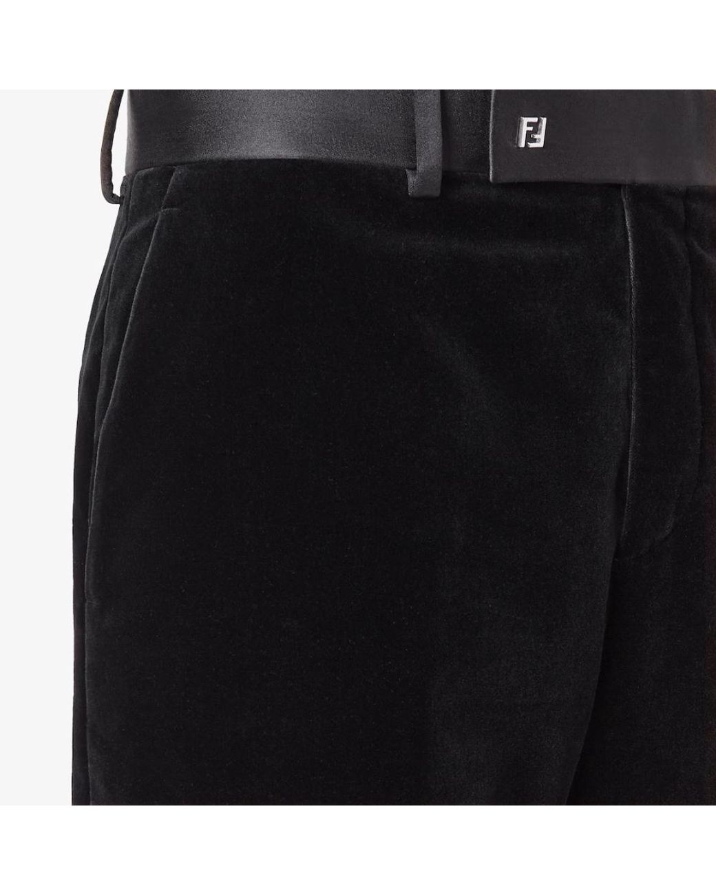 Fendi Black Satin Waistband Cigarette Velvet Trousers for men