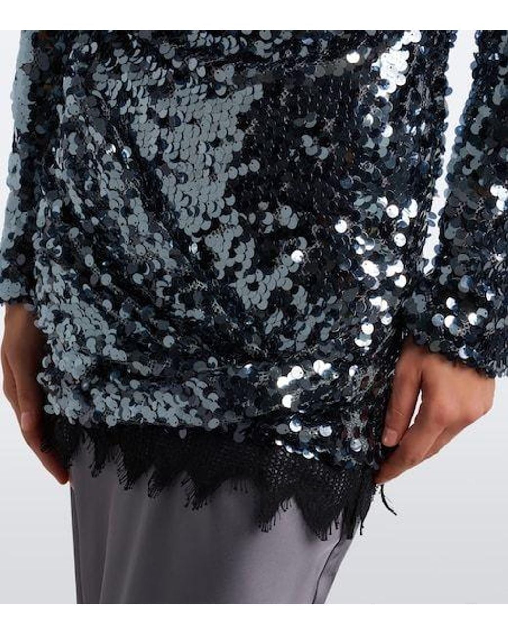 Christopher Esber Gray Lace-Trimmed Sequined Paneled Gown