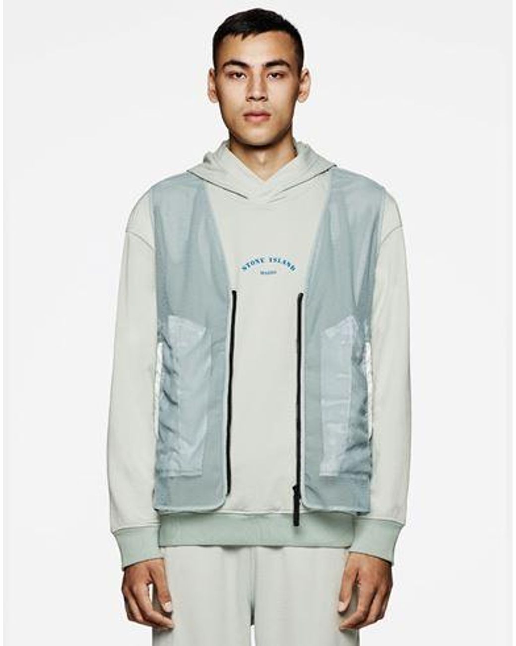 Stone Island White Logo-Print Cotton Hoodie for men