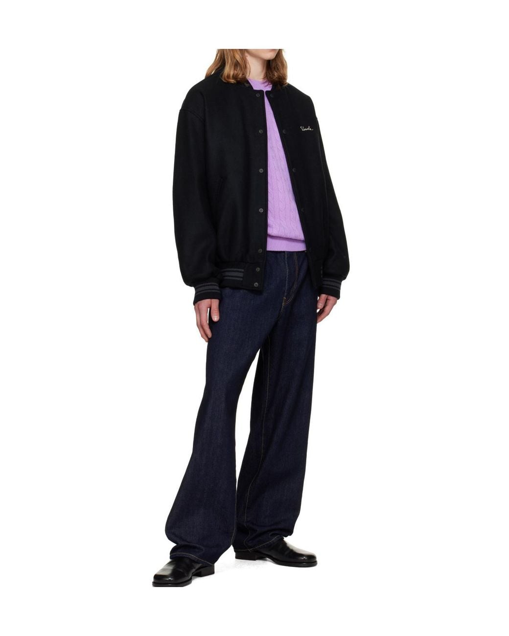 vowels Blue Stand-Collar Baseball Jacket for men
