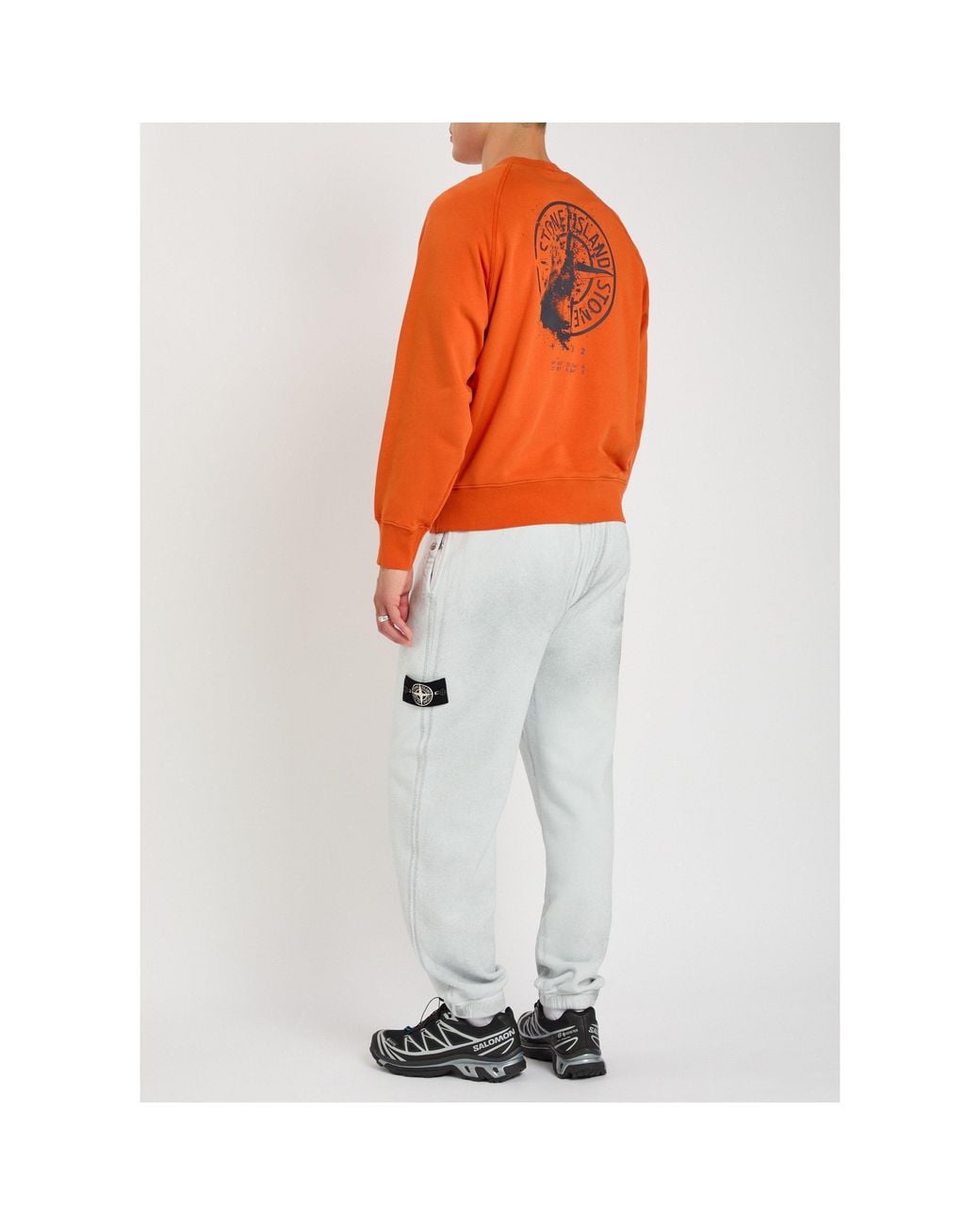 Stone Island Orange Round-Neck Long-Sleeve Sweatshirt for men