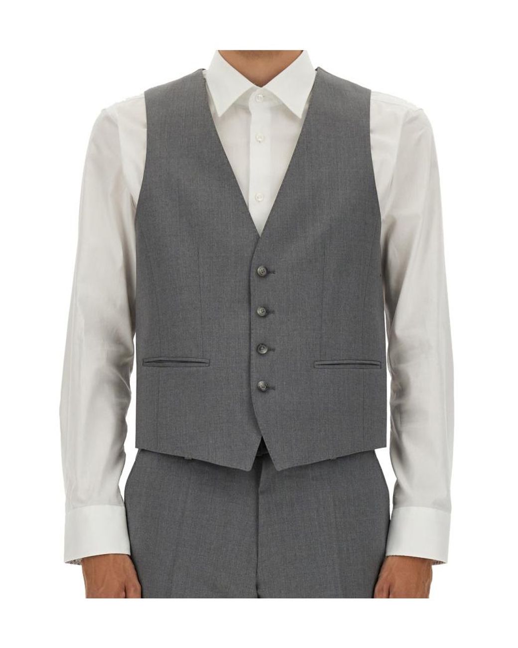 Boss Gray Boss Single-Breasted V-Neck Waistcoat for men