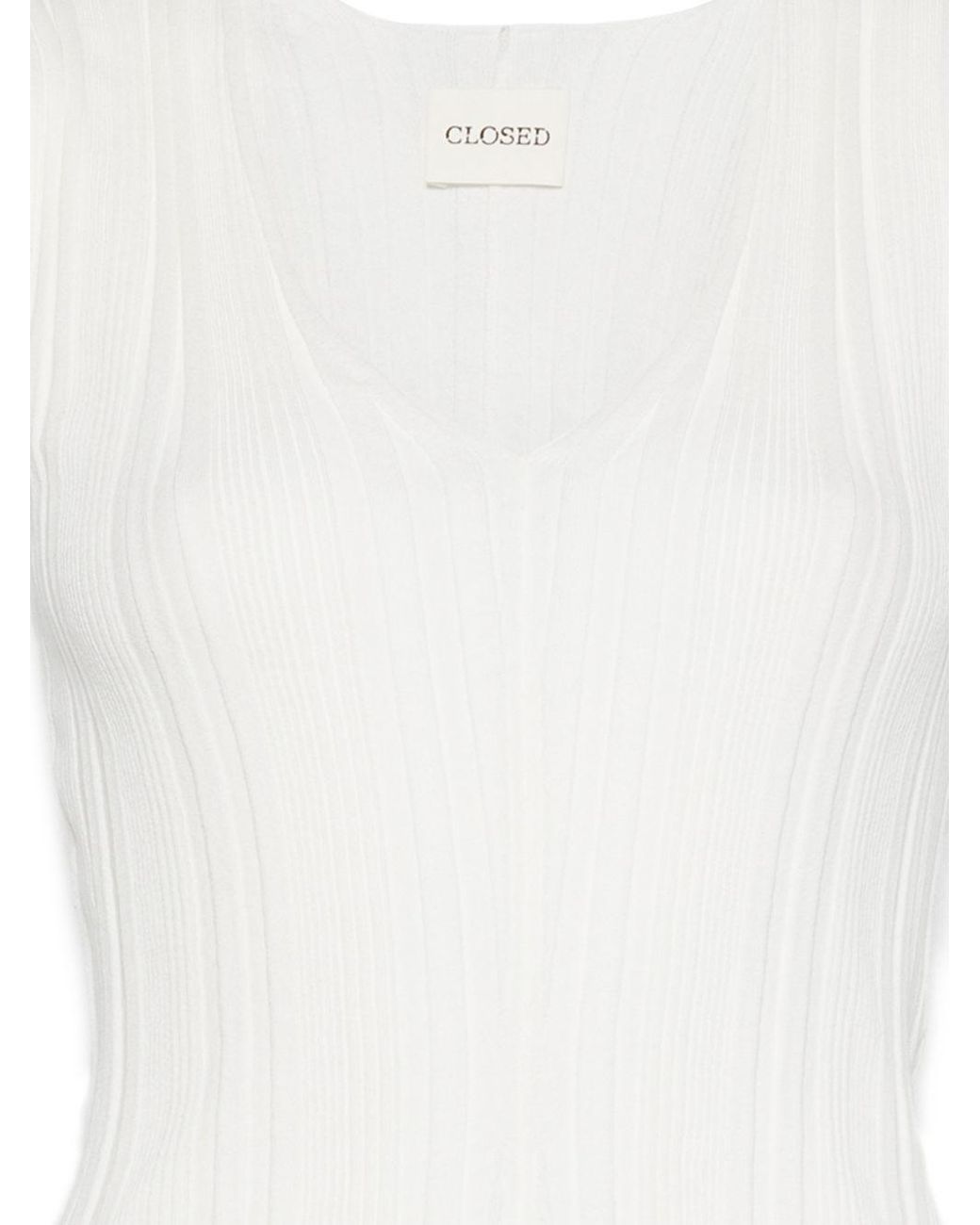 Closed White Ribbed-Knit V-Neck Sweater