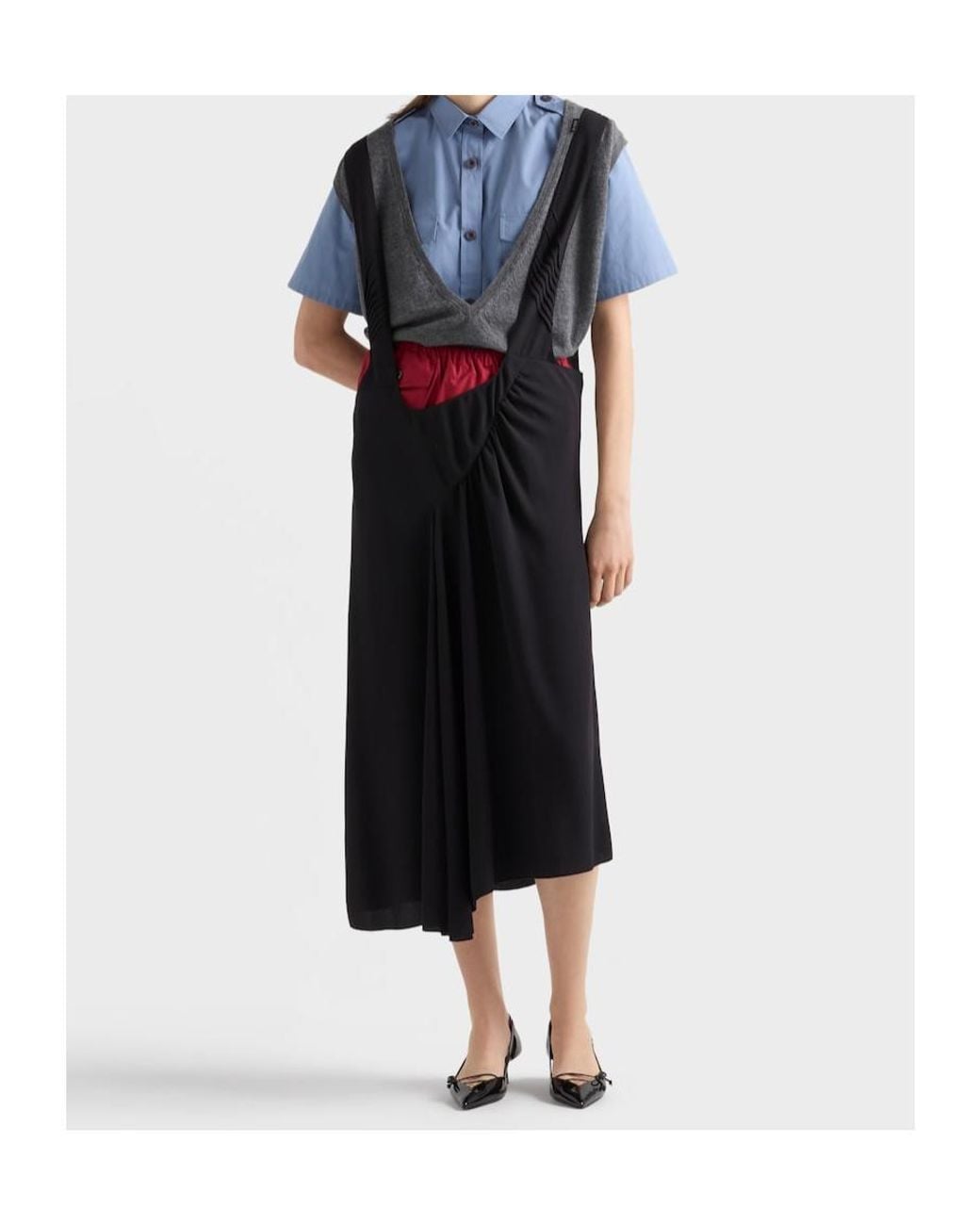 Prada Black Satin Sablé Dress With Suspenders