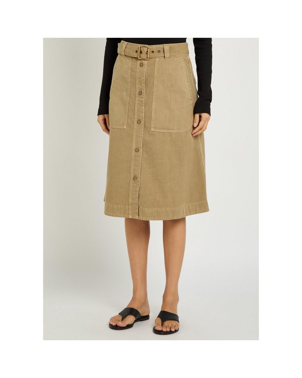 Moncler Natural A-Line Utility Midi Skirt