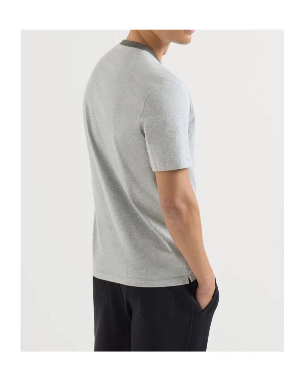Brunello Cucinelli Gray Cotton Jersey Crew Neck T-Shirt With Print for men