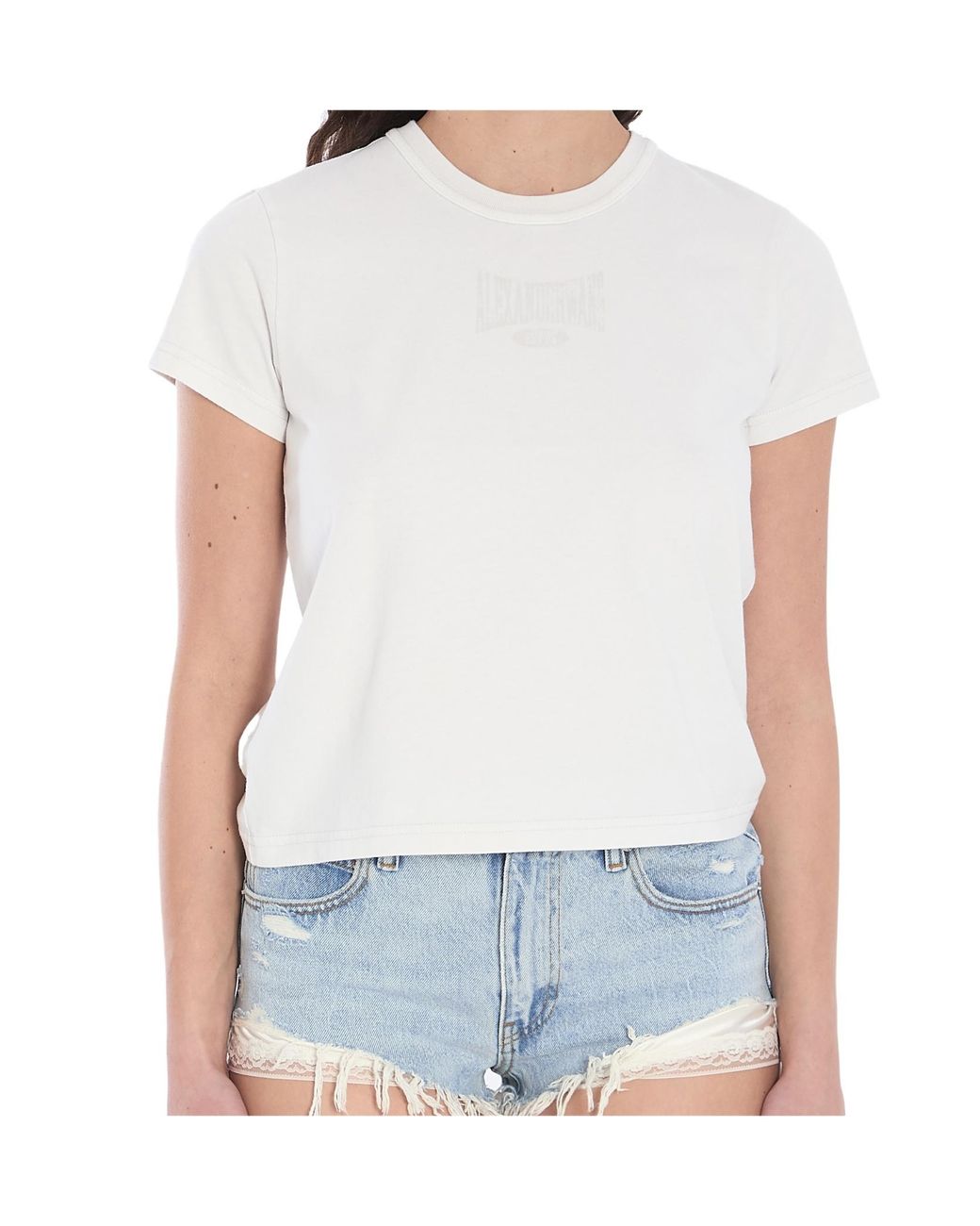 T By Alexander Wang White Logo Printed Cropped T-Shirt