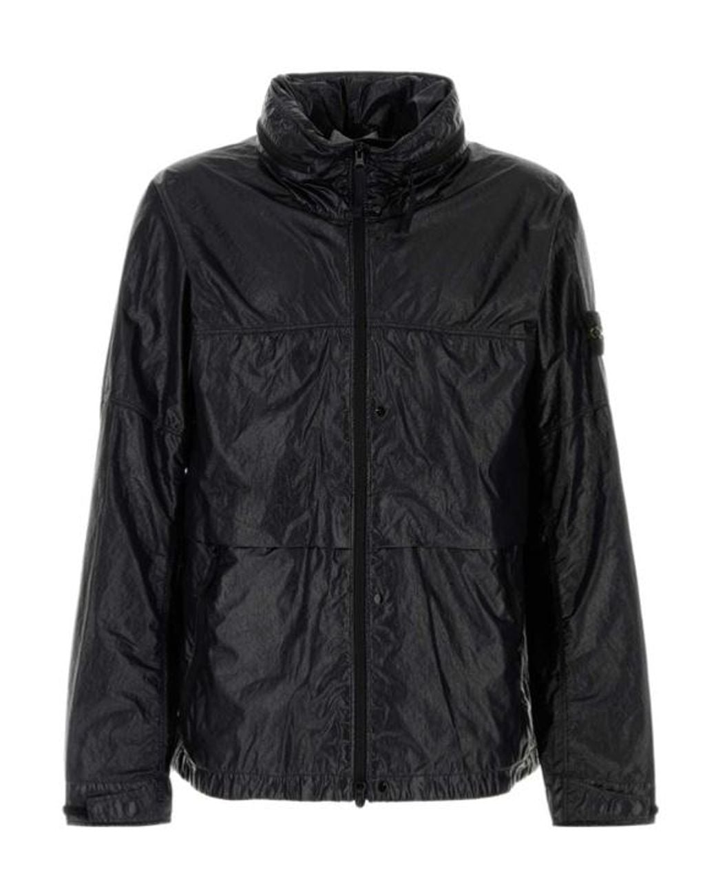 Stone Island Black Hooded Nylon Jacket Casual High Collar for men