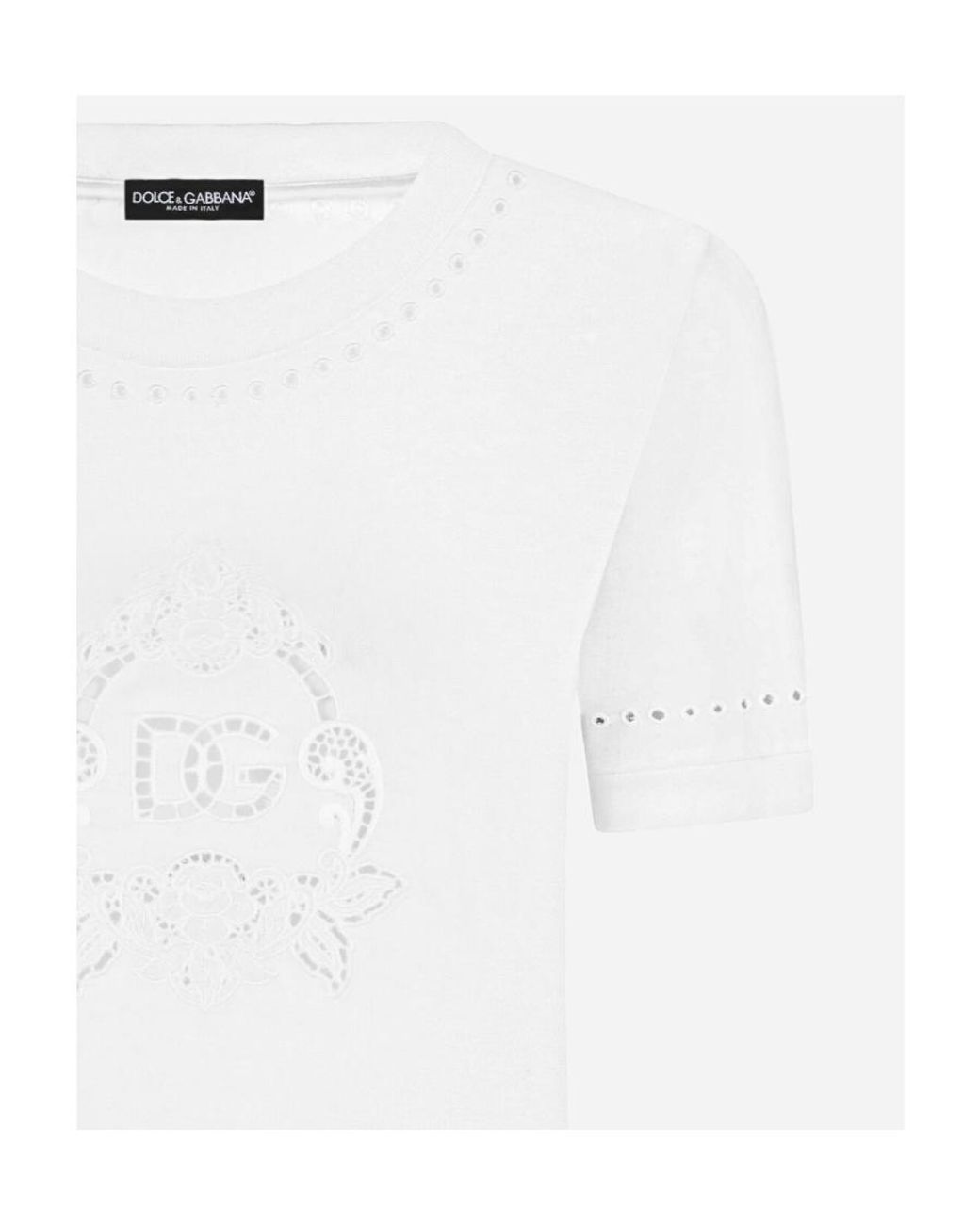 Dolce & Gabbana White Dg Openwork Embroidery Jersey T-Shirt