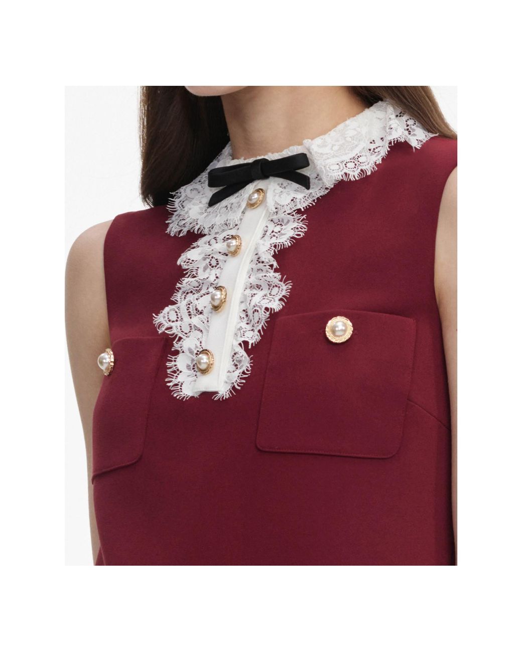 Self-Portrait Purple Mini Dress Bordeaux Crepe Polyester