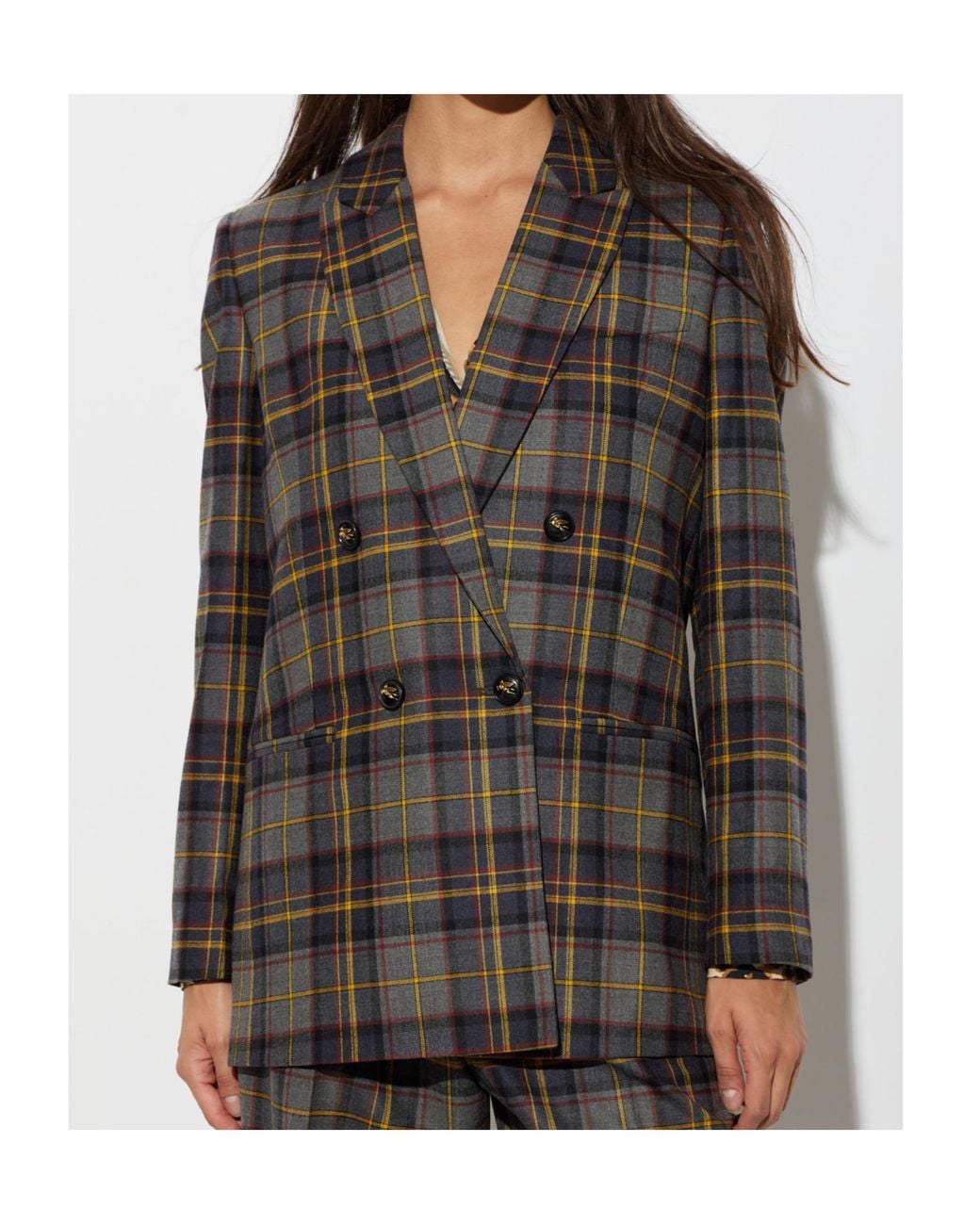 Etro Gray Checked Double-Breasted Blazer