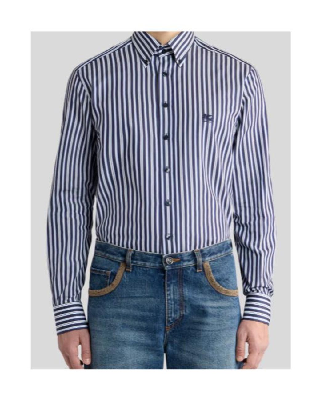 Etro Blue Striped Button-Down Shirt for men