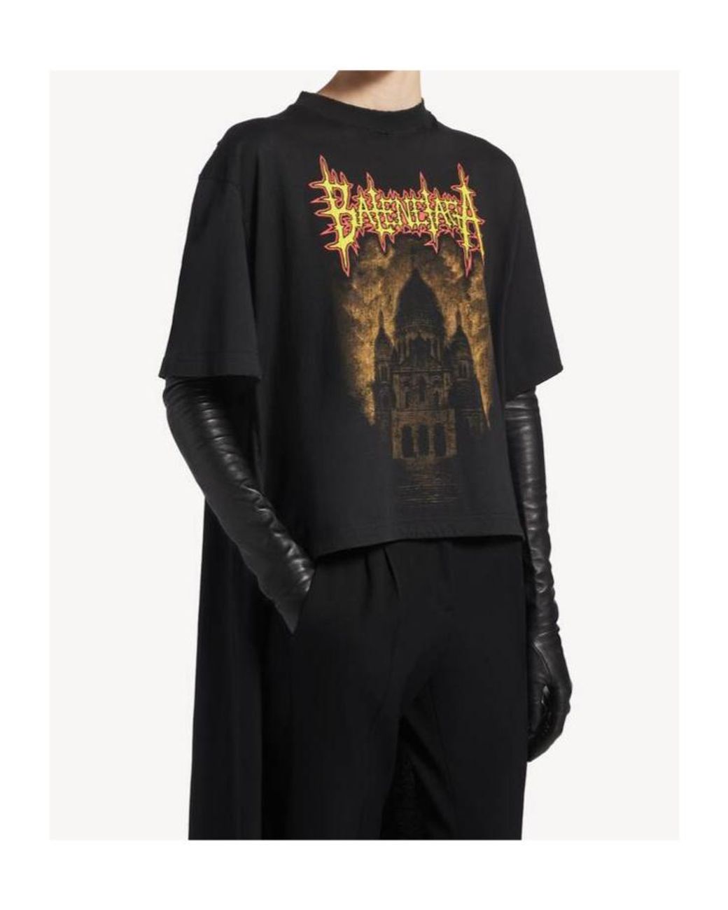 Balenciaga Black Train Graphic Print Layered T-Shirt