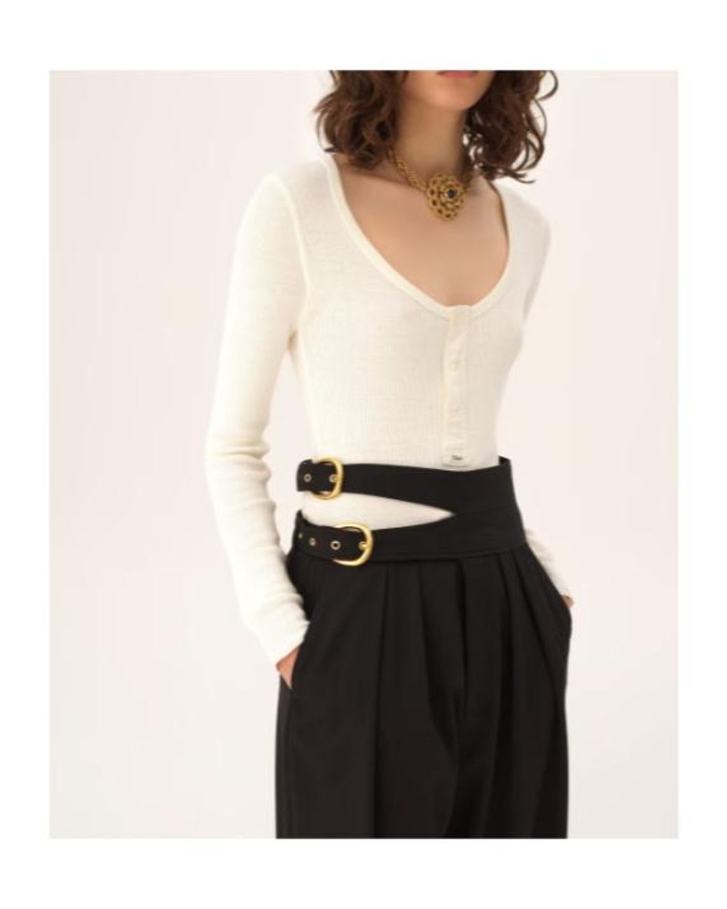 Chloé White Chloé Scoop-Neck Henley Sweater
