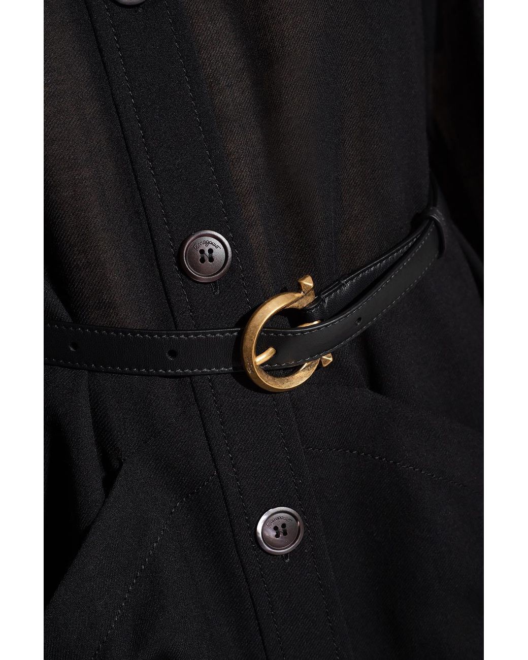 Ferragamo Black Ferragamo Belted-Waist Buttoned Jacket