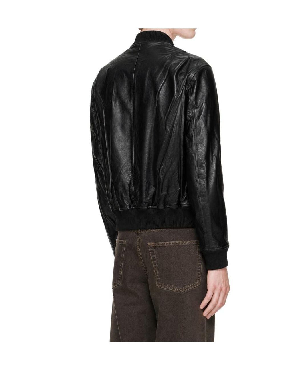 sunflower Black Zip-Up Leather Bomber Jacket for men