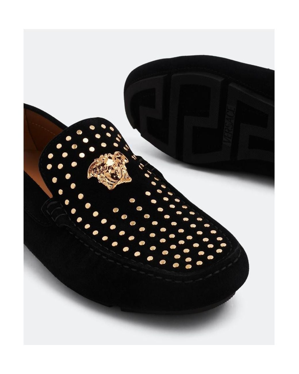 Versace Black La Medusa Studded Suede Loafer for men