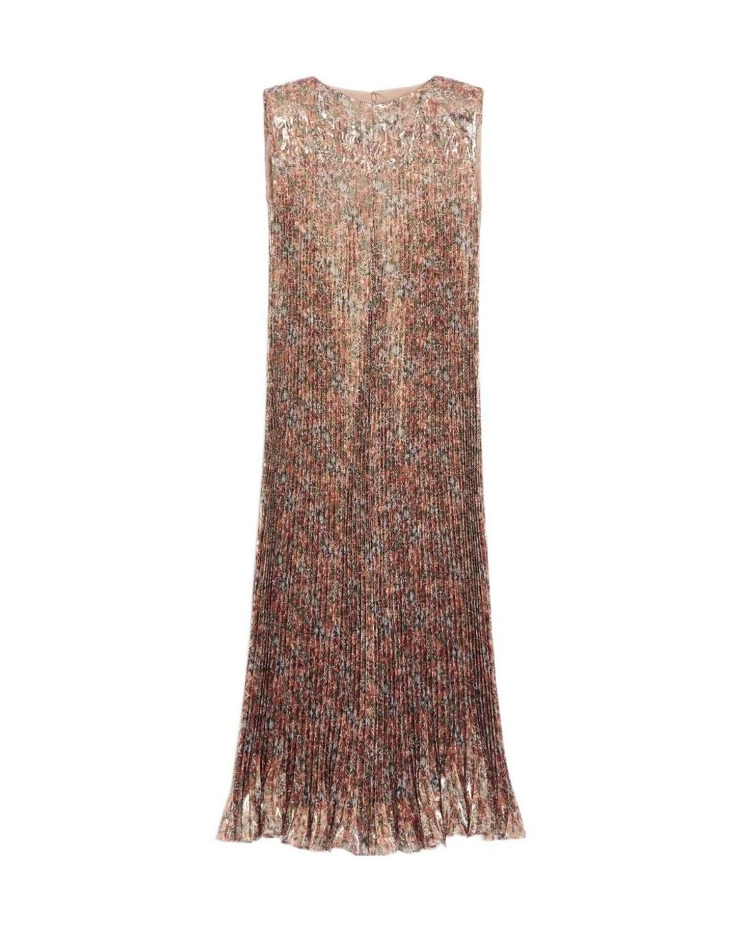 Valentino Brown Pleated Midi Dress