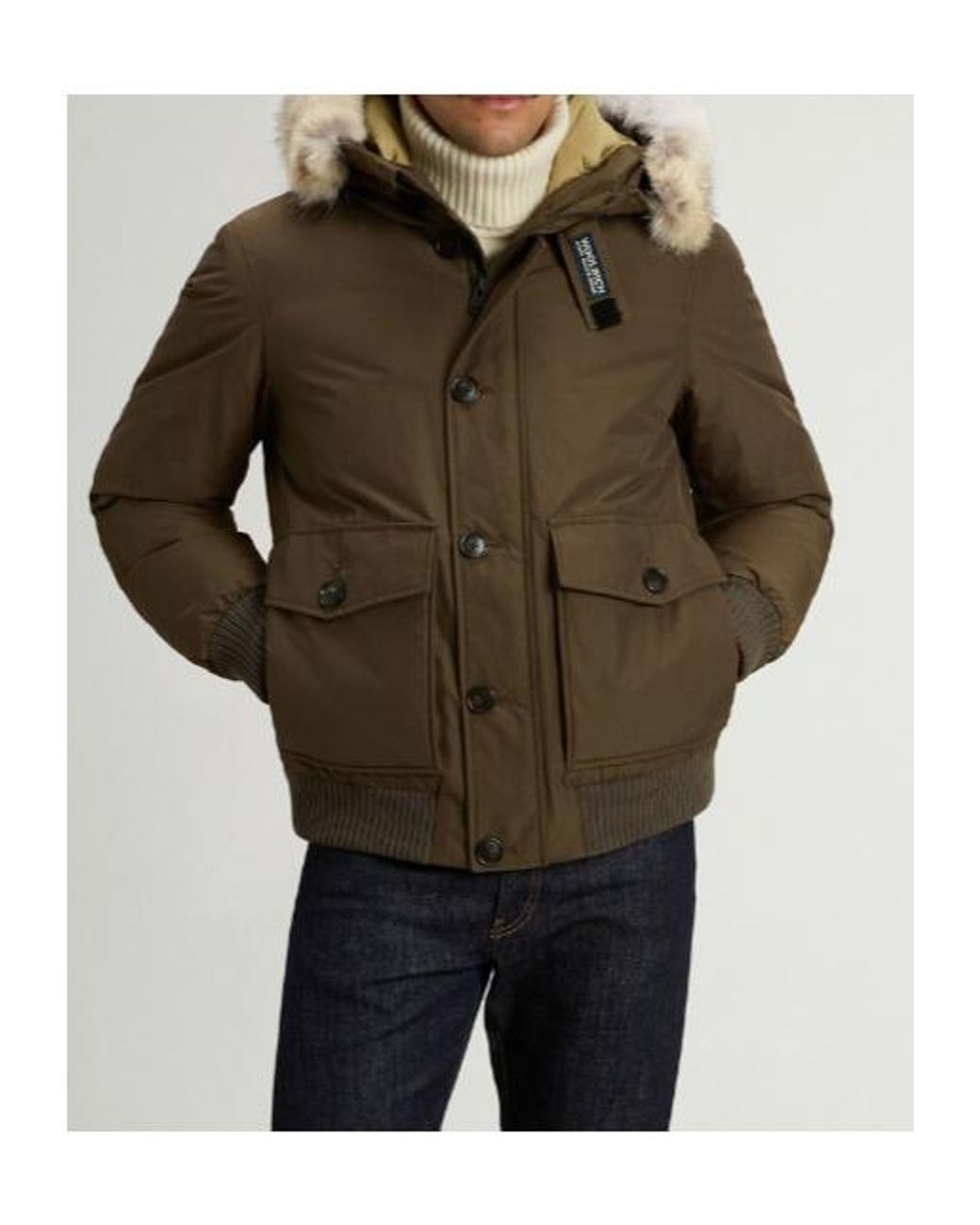 Woolrich Brown Polar Hooded Bomber Jacket for men