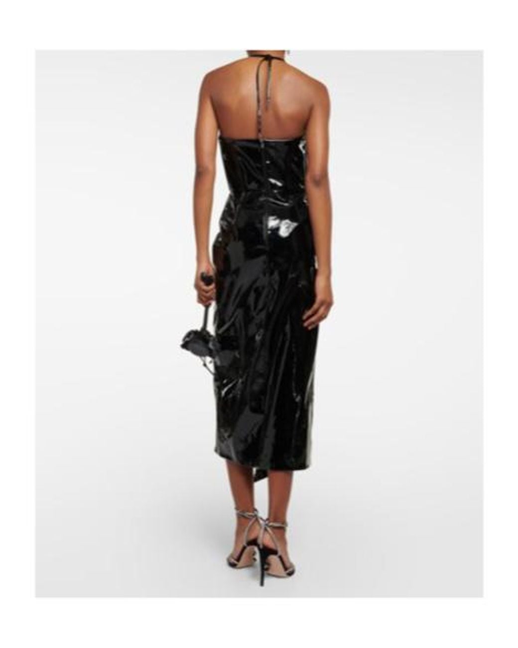 David Koma Black Corset Patent Leather Midi Dress