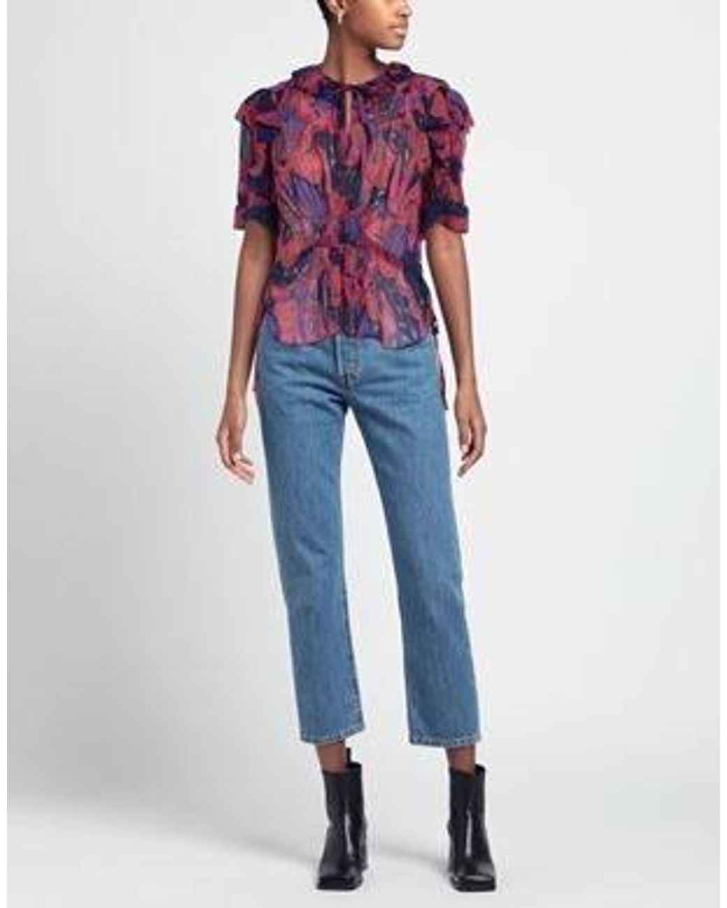 Isabel Marant Purple Vintage Color-Block Printed Short Sleeve T-Shirt