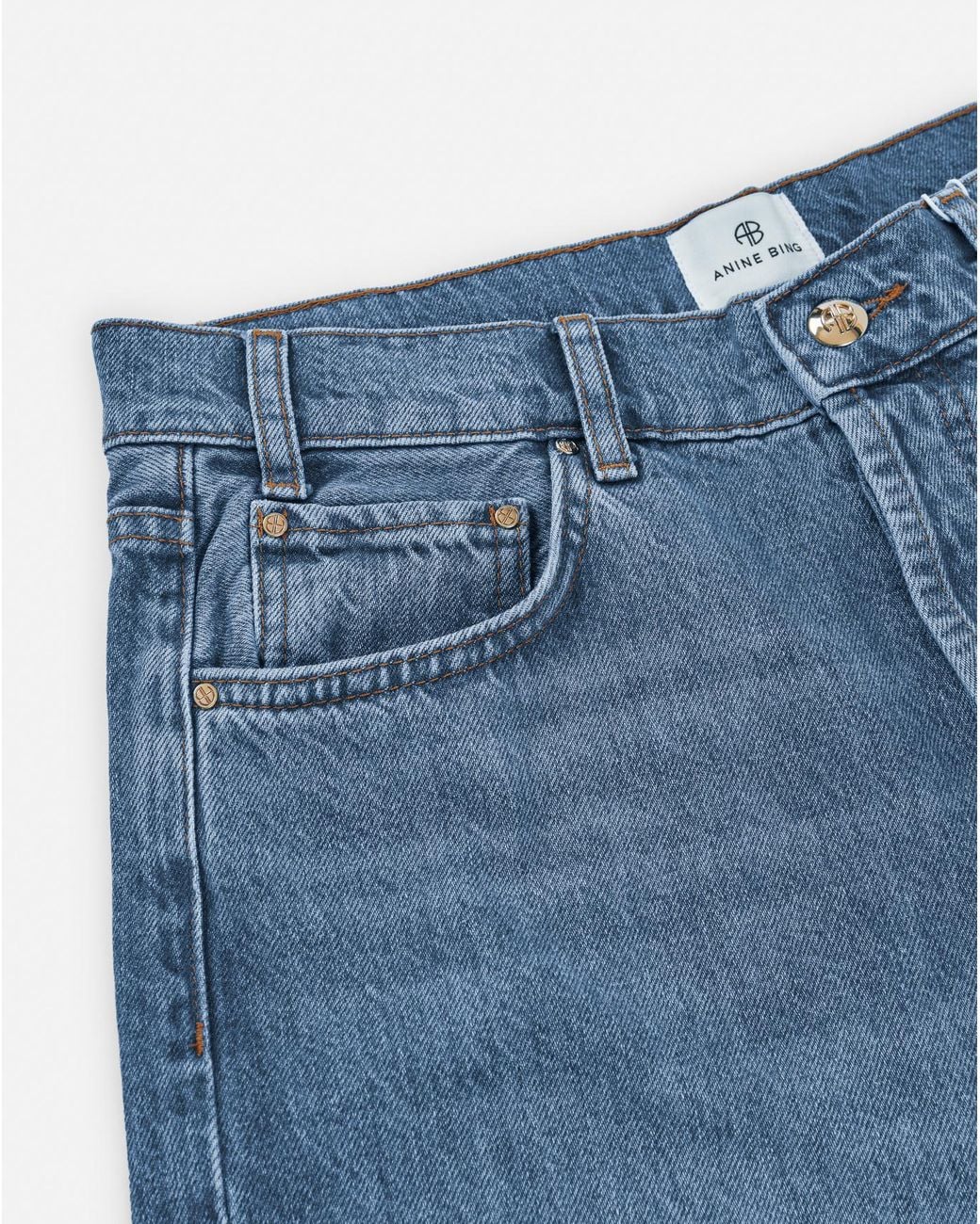 Anine Bing Blue Mid-Wash Wide-Leg Jeans