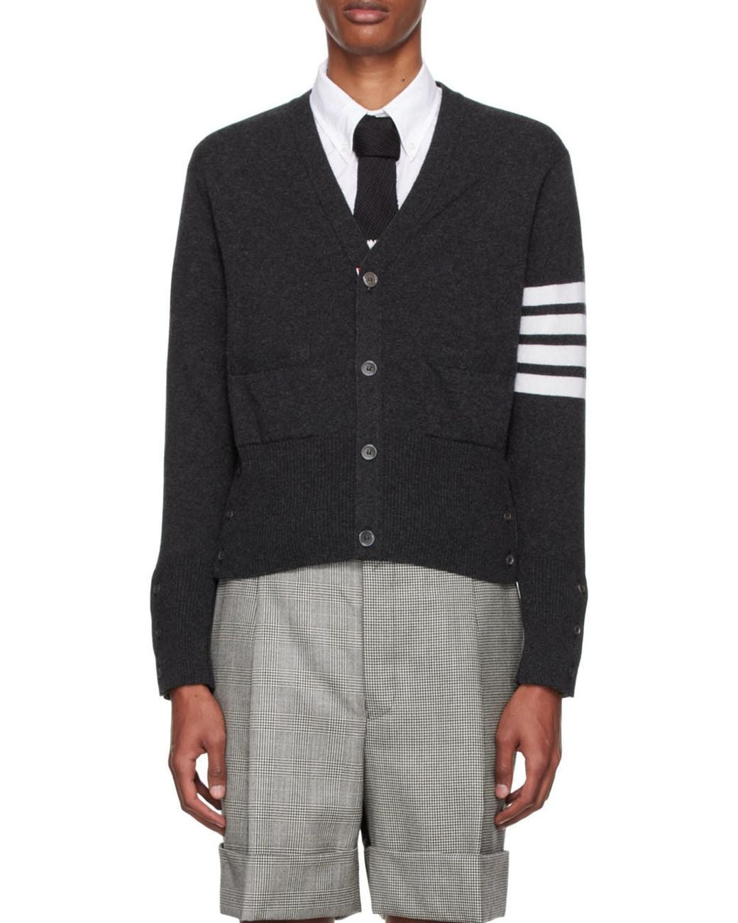 Thom Browne Natural 4-Bar Stripe Cardigan for men