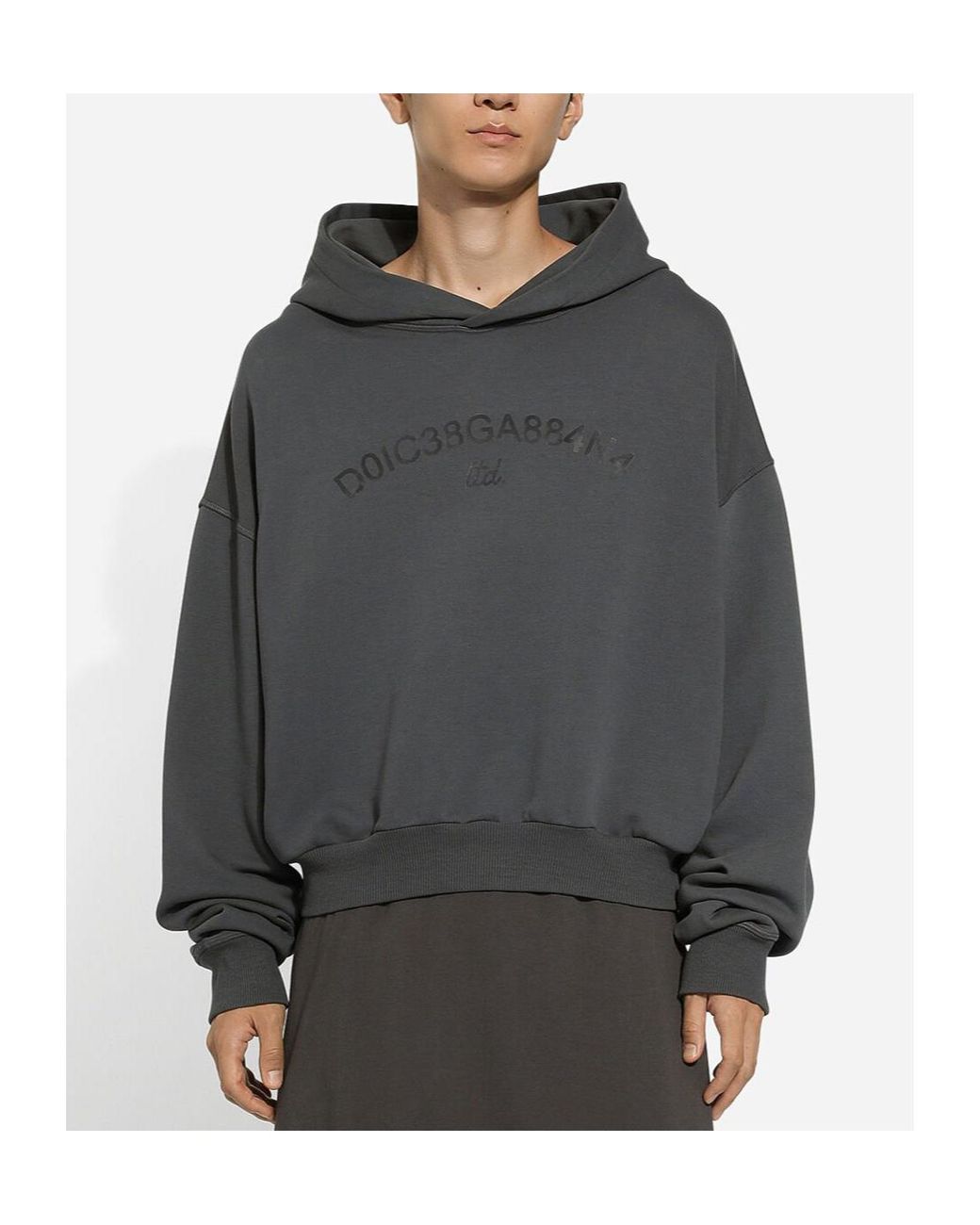 Dolce & Gabbana Gray Logo Printed Cropped Hoodie for men